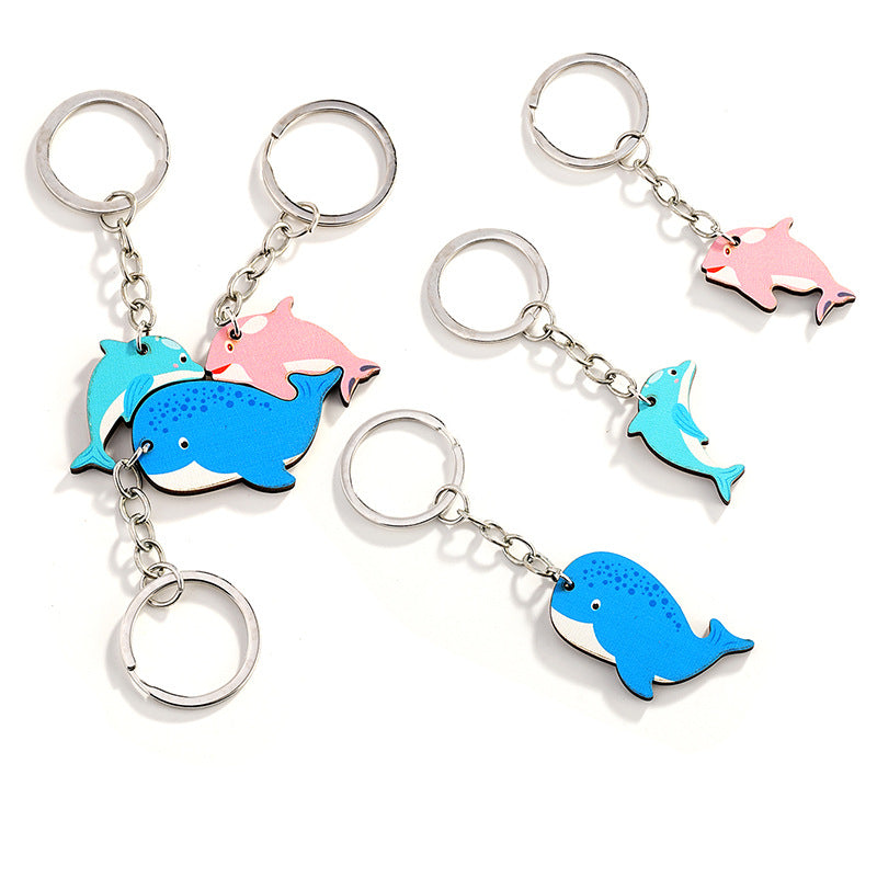 Wholesale Cartoon Dolphin Wooden Parent-child Interactive Pendant Cute Animal Keychain